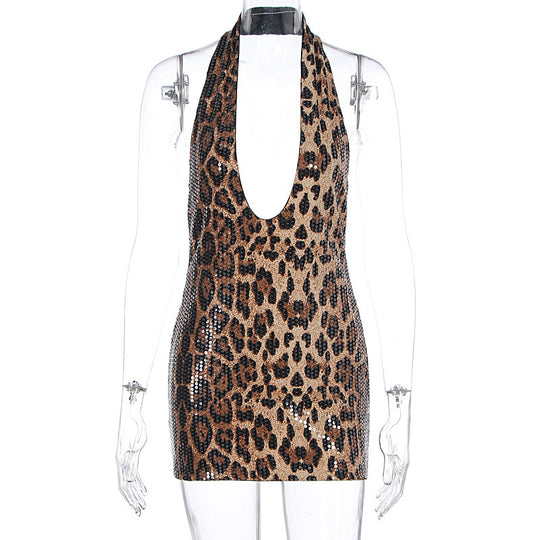 Damen Glamouröses Mini-Kleid mit tiefem V-Ausschnitt und glamourösem Paillettenbesatz R&B