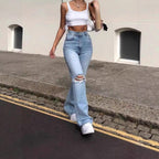 Damen lässige Bootcut Jeans mit Destroyed-Details