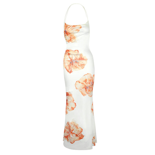 Damen Maxikleid mit zarten floralen Akzenten und schimmerndem Stoff R&B