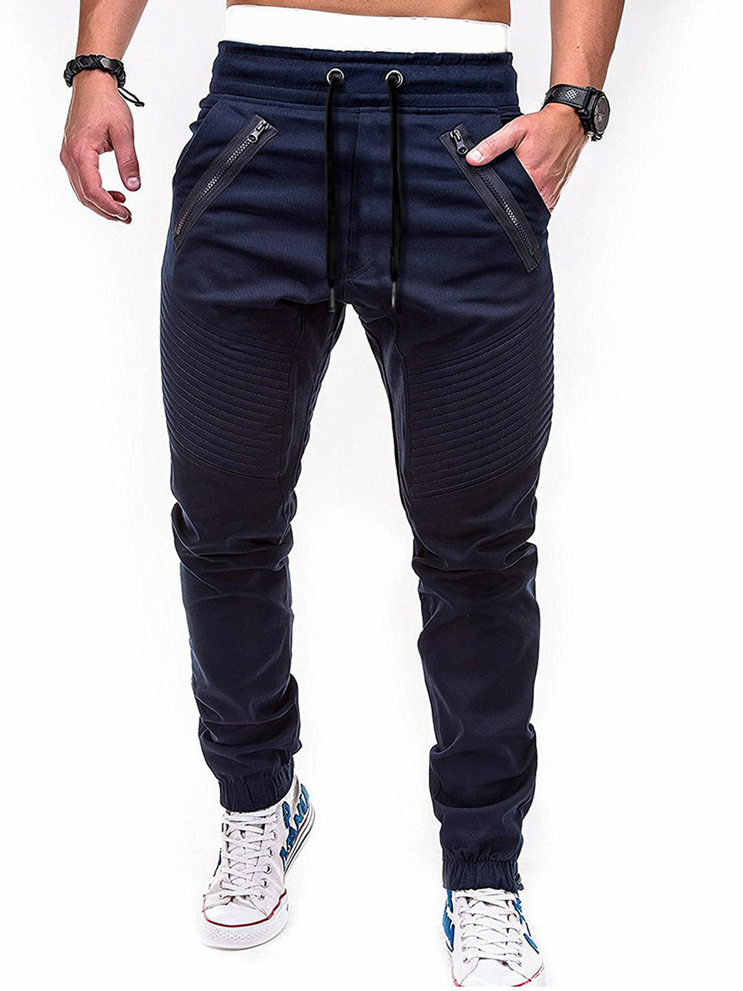 Herren Freizeit Jogginghose mit kontrastierenden Reißverschlusstaschen und elastischem Bund R&B