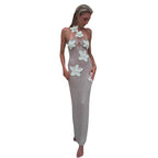 Damen Strickmaxikleid mit floralem Einsatz und schulterfreiem Design R&B
