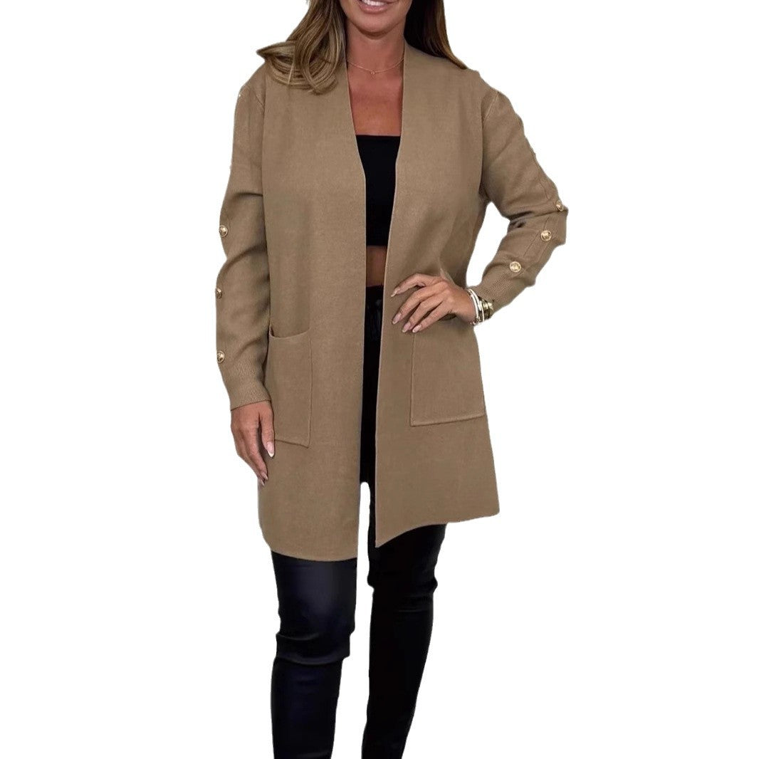 Damen Elegante Strickjacke mit Knopfdetails und Taschen R&B
