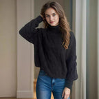 Damen Strickpullover mit hohem Kragen und strukturierter Zopfoptik R&B