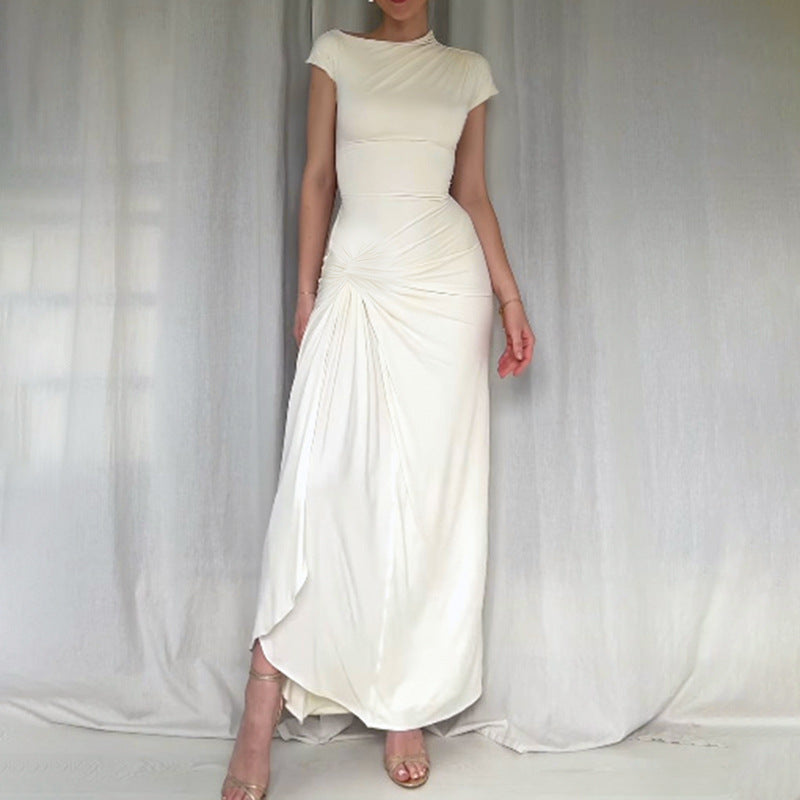 Damen Elegantes Langarm-Maxikleid mit hohem Schlitz
