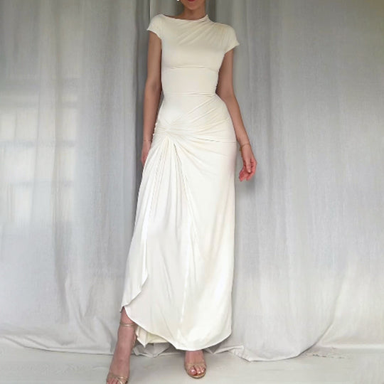 Damen Elegantes Langarm-Maxikleid mit hohem Schlitz R&B
