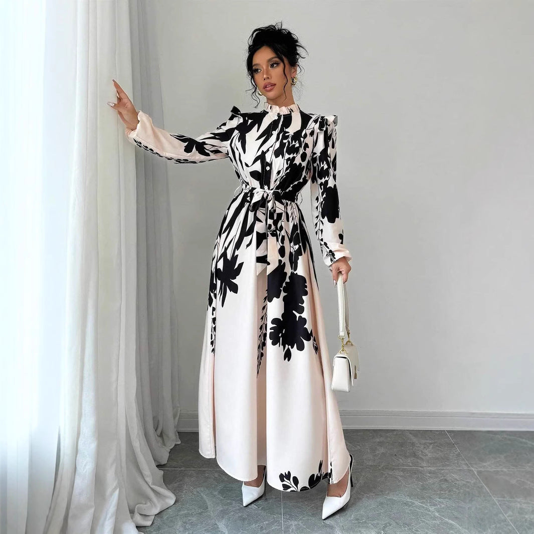 Damen Maxikleid mit floralen Mustern und raffinierten Volants R&B
