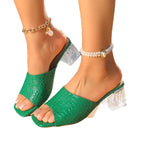 Damen Mules mit klarem Blockabsatz und R&Brnem Krokodileffektdesign R&B