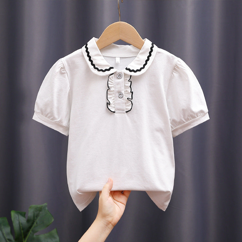 Mädchen modische Bluse mit Rüschenkragen und Puffärmeln R&B