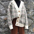 Damen Karierte Strickjacke mit Vintage-Knöpfen R&B