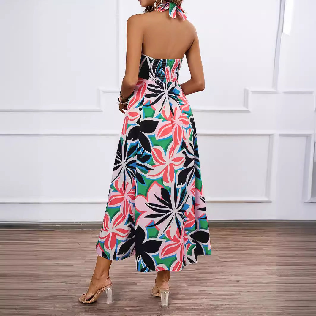 Damen Maxi-Bustierkleid mit floralen Akzenten und elastischem Oberteil R&B