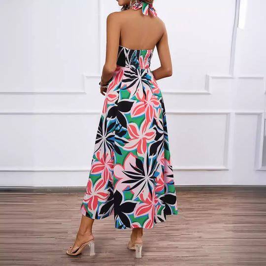 Damen Maxi-Bustierkleid mit floralen Akzenten und elastischem Oberteil R&B