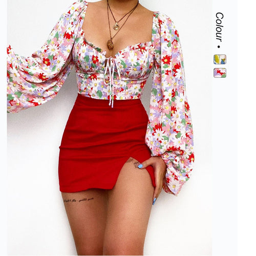 Damen Bluse mit Puffärmeln und floralem Muster R&B