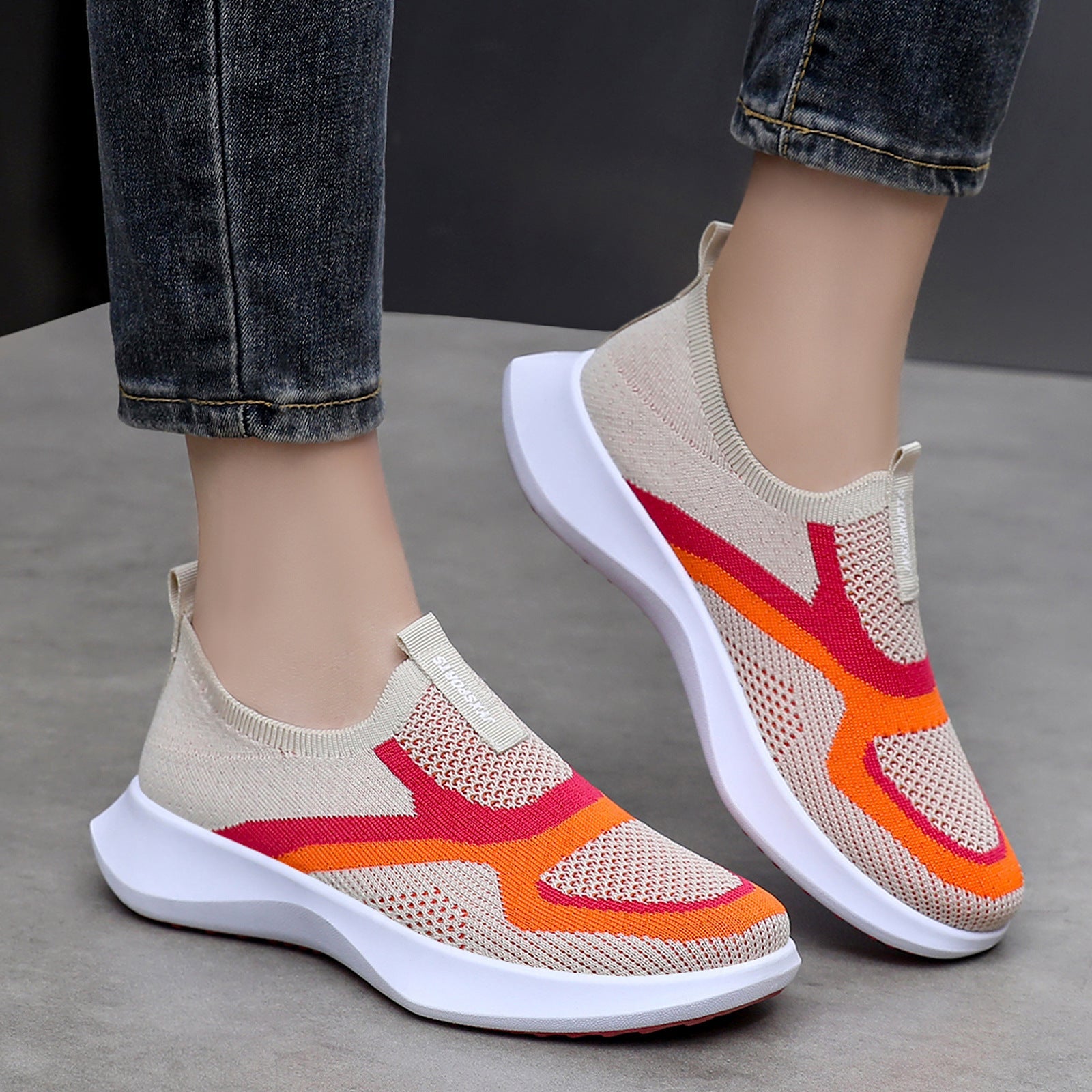 Damen Komfortable Slip-On Sport Sneakers mit elastischem Obermaterial R&B