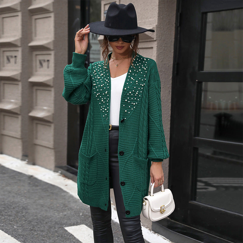 Damen Strickjacke mit Perlenverzierung und lässigem Schnitt R&B