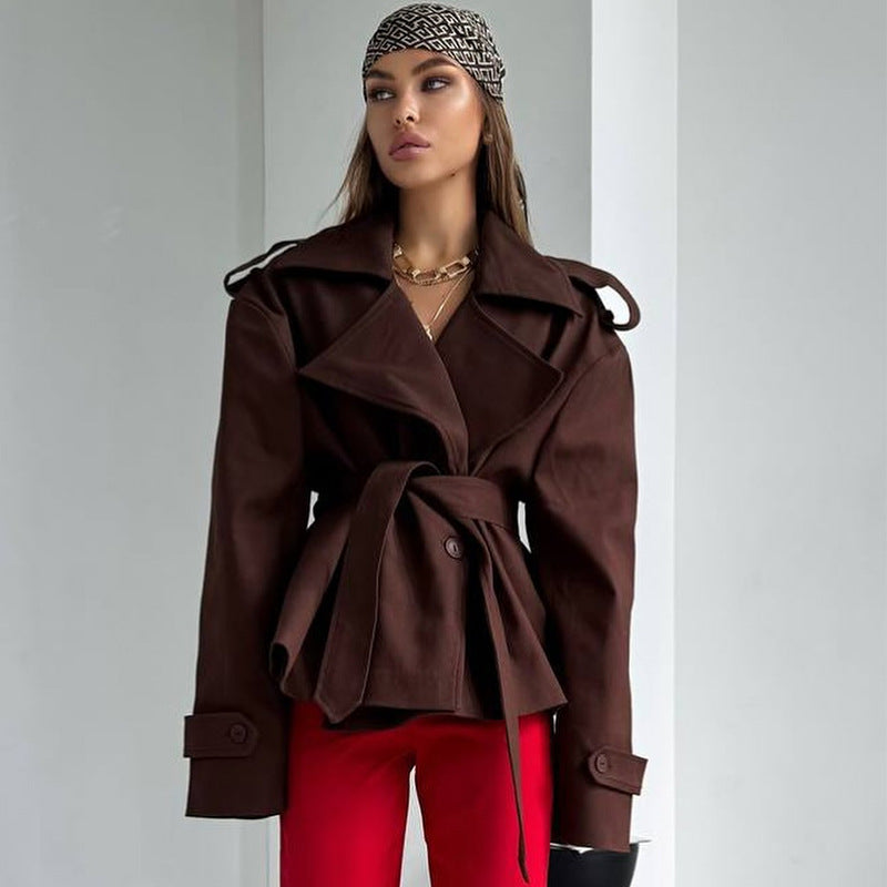 Damen Elegante Trenchcoat mit Taillengürtel und weitem Schnitt R&B
