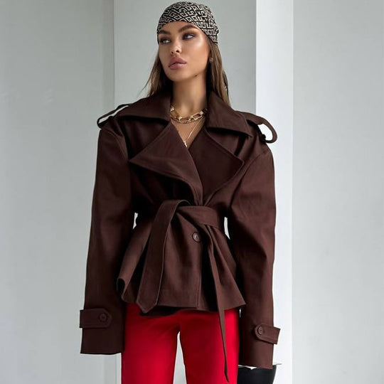 Damen Elegante Trenchcoat mit Taillengürtel und weitem Schnitt R&B