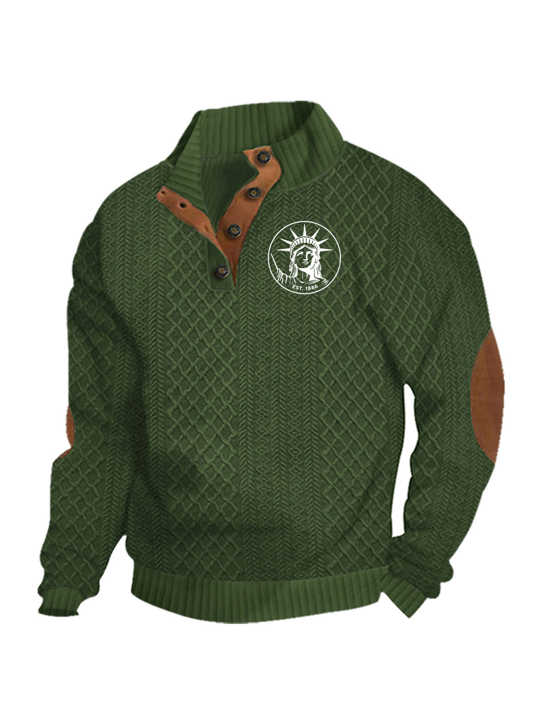 Herren nan Heritage-Strukturpullover mit Stehkragen Lederimitat-Besatz Ellenbogen-Patches und Halbknopfleiste R&B