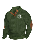 Herren nan Heritage-Strukturpullover mit Stehkragen Lederimitat-Besatz Ellenbogen-Patches und Halbknopfleiste R&B