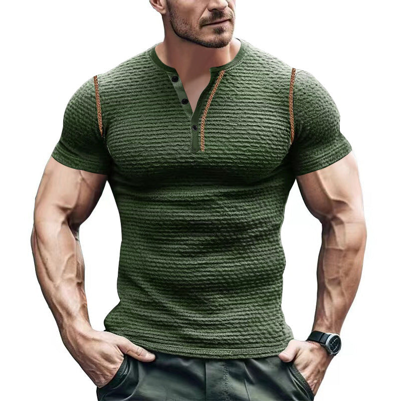 Herren Kurzarm-Henley-T-Shirt mit strukturiertem Design und praktischer Knopfleiste R&B