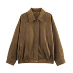 Damen Modische Kunstlederjacke mit elastischem Bund und Eingrifftaschen R&B