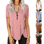 Damen Kurzarmshirt mit asymmetrischem Saum und Reißverschluss R&B