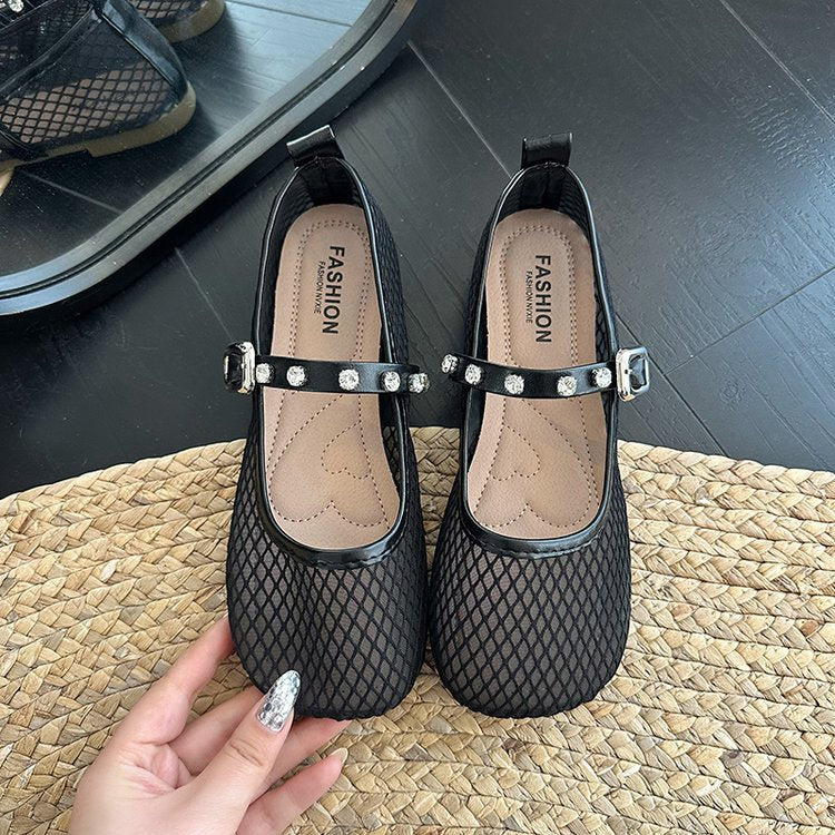 Damen Ballerinas mit dekorativem Netzdesign und funkelndem Riemen R&B