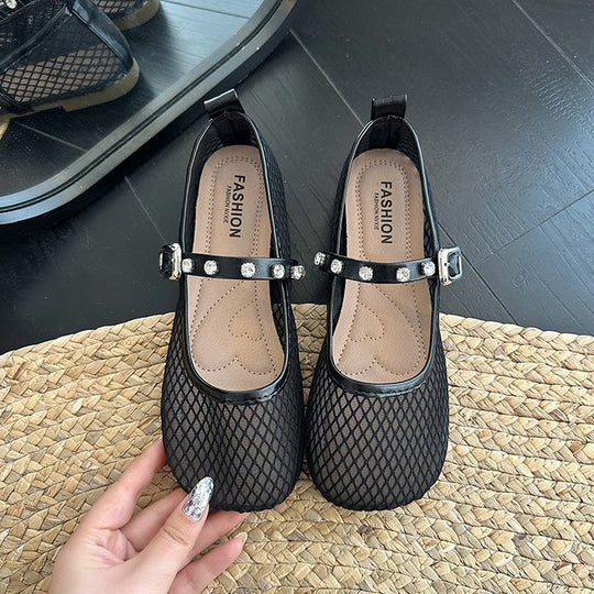 Damen Ballerinas mit dekorativem Netzdesign und funkelndem Riemen R&B