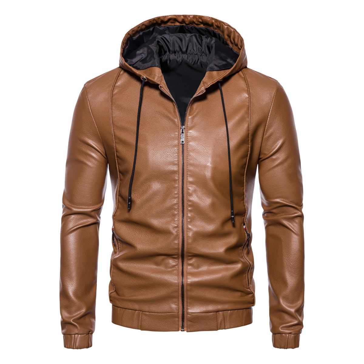 Herren Kunstlederjacke mit praktischem Kapuzen Design und sportiven Details