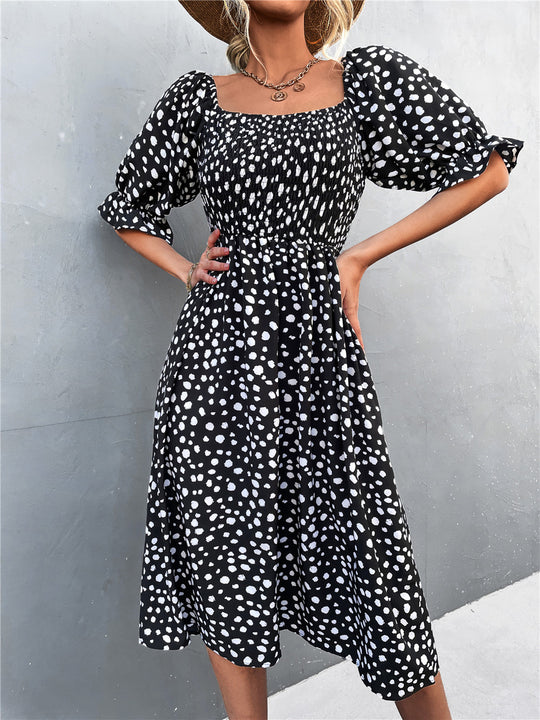 Damen Midikleid mit Puffärmeln und figurbetontem Taillenschnitt R&B