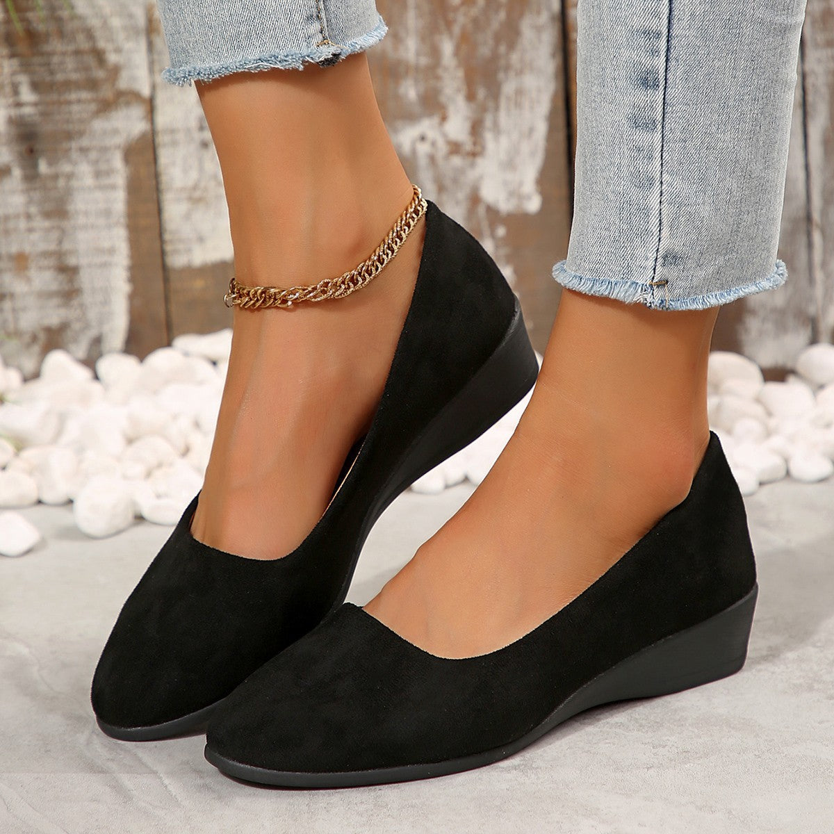 Damen Wedge-Schuhe mit elegantem Samt-Obermaterial und anatomisch geformtem Fußbett R&B