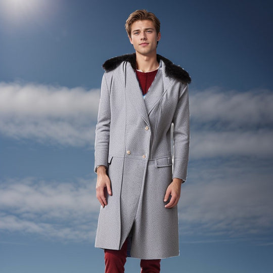 Herren elegante Wolljacke mit kunstfellkragen R&B