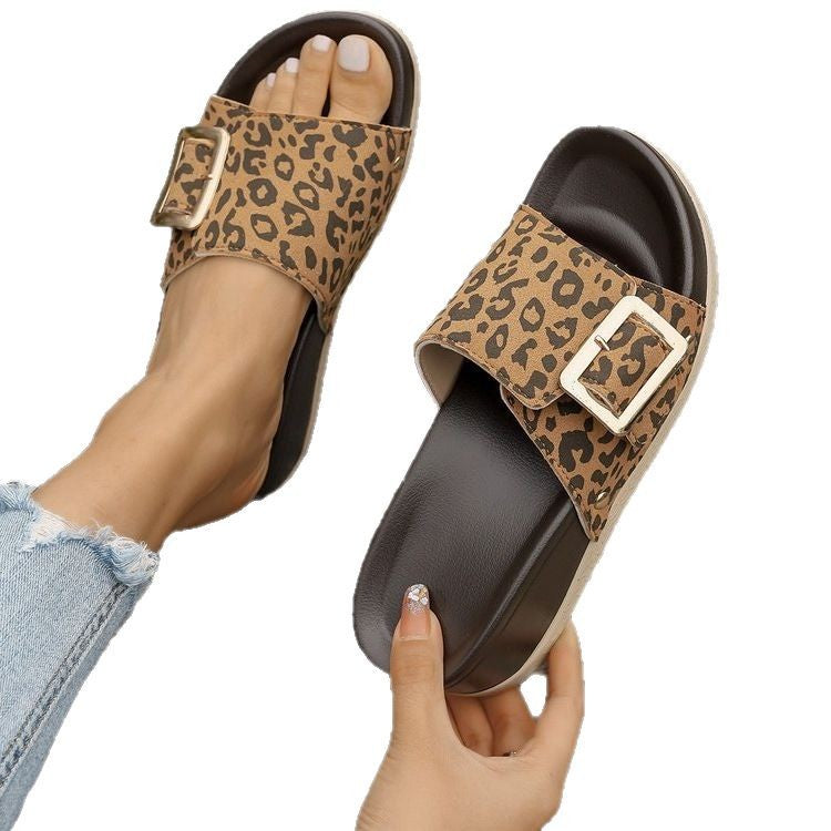 Damen Komfortable Wedge-Sandalen mit modischem Leopardenmuster R&B