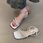 Damen elegante Sandalen mit glitzernden Schmuckdetails und bequemer Sohle R&B
