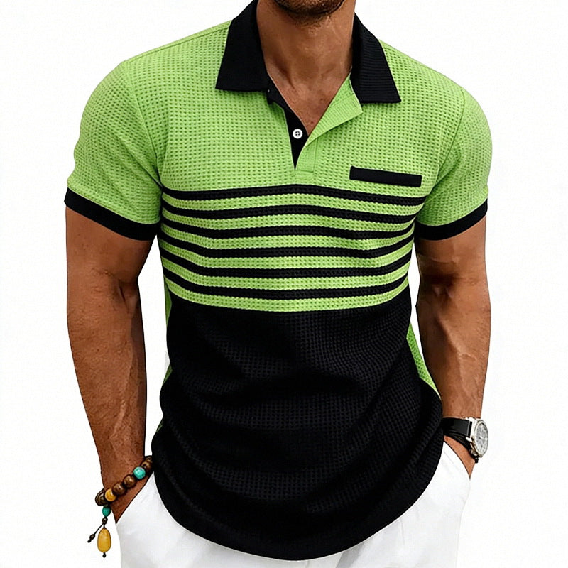 Herren nan Jacquard-Polo mit Blockstreifen, Brustblende und Baumwollmix R&B