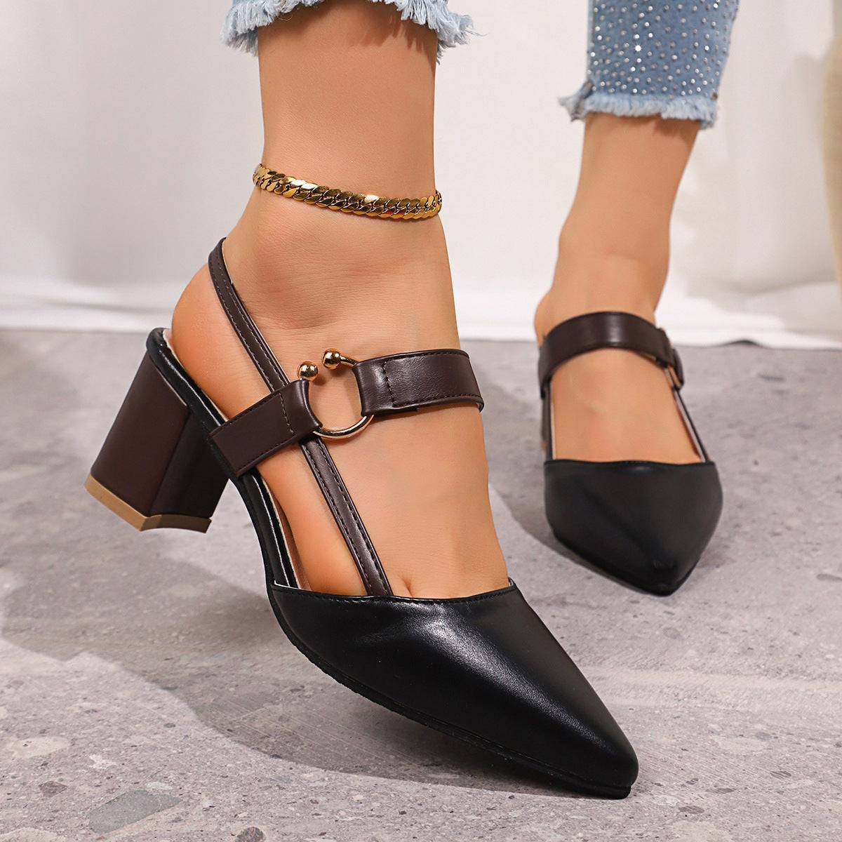 Damen Elegante Slingback-Pumps mit modischer Riemchen-Verzierung R&B