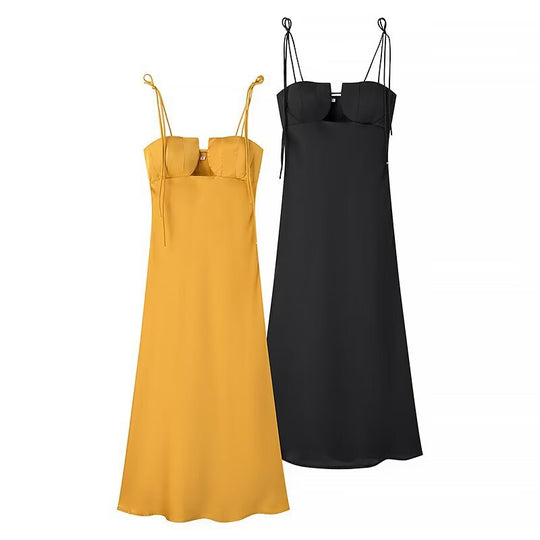Damen Maxikleid mit verstellbaren Spaghetti-Trägern und elegantem Schnitt R&B