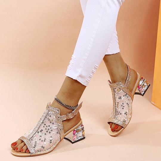 Damen glamouröse Slingback-Sandalen mit funkelndem Schmuckdetail R&B