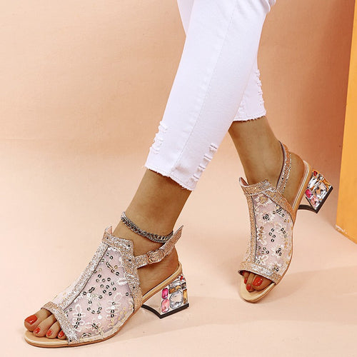 Damen glamouröse Slingback-Sandalen mit funkelndem Schmuckdetail R&B