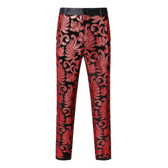 Herren elegante Pailletten-Hosen mit floralem Muster R&B