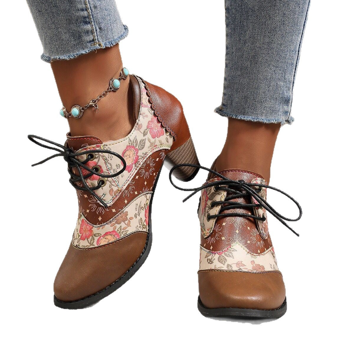 Damen Schuhwerk mit floralem Design und robustem Blockabsatz R&B