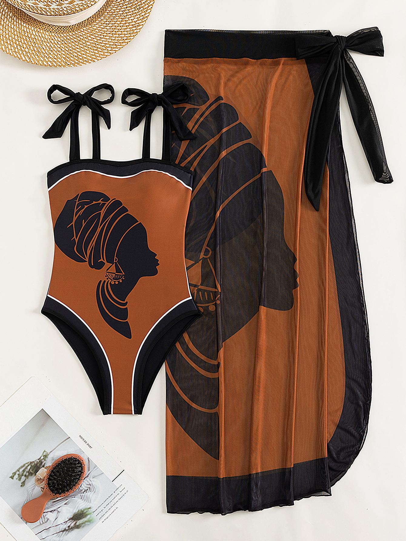 Damen Badeanzug-Set mit transparentem Rock und individuell anpassbaren Trägern R&B