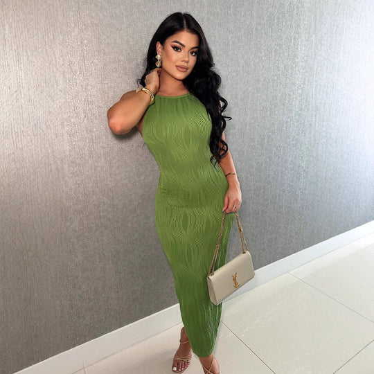 Damen Maxikleid im eleganten Wellenmuster mit Spaghettiträgern R&B