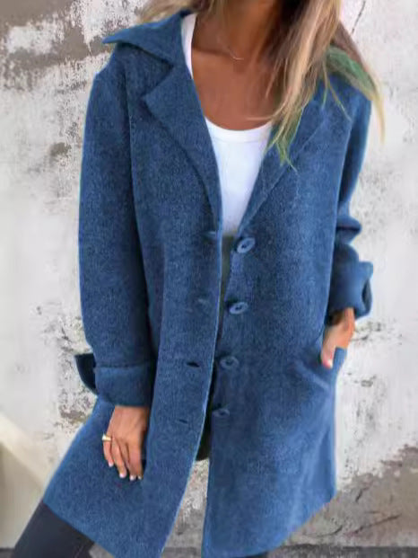 Damen Elegante Wolljacke mit durchgehender Knopfleiste und großzügigen Taschen R&B