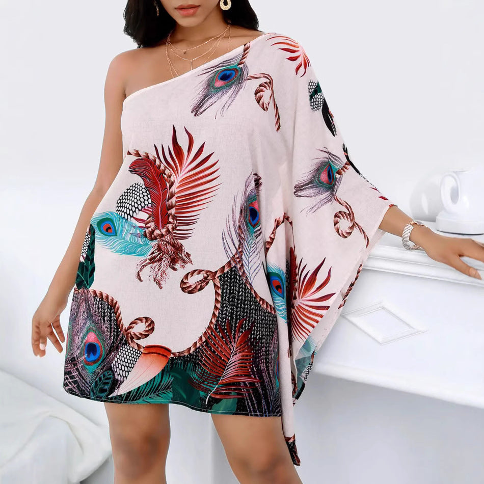 Damen asymmetrisches Mini-Kleid mit grafischem Aufdruck R&B