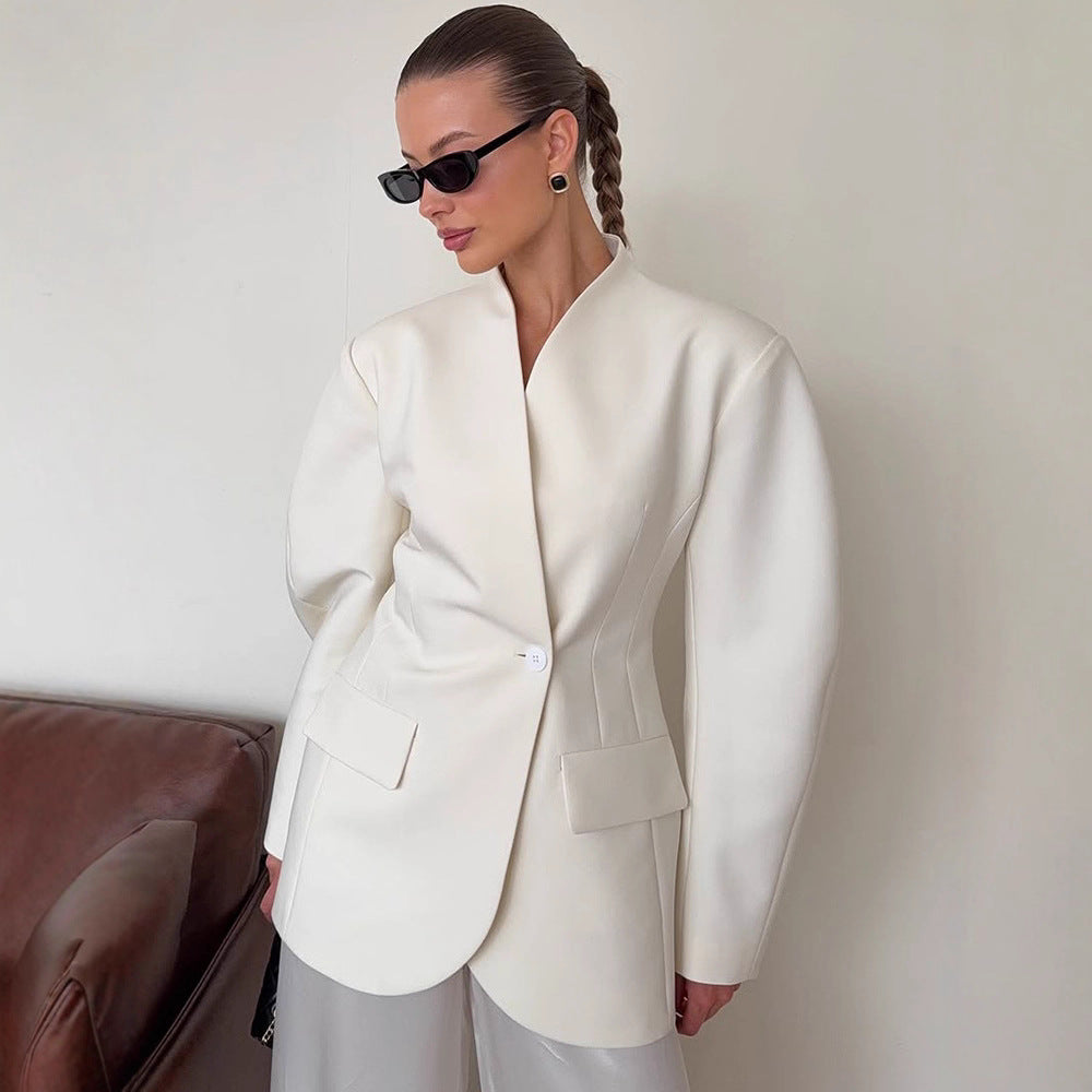 Damen Blazer-Kleid mit tiefem V-Ausschnitt und praktischen Taschen R&B