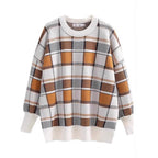 Damen oversized Pullover mit Karomuster und lässigem Schnitt R&B