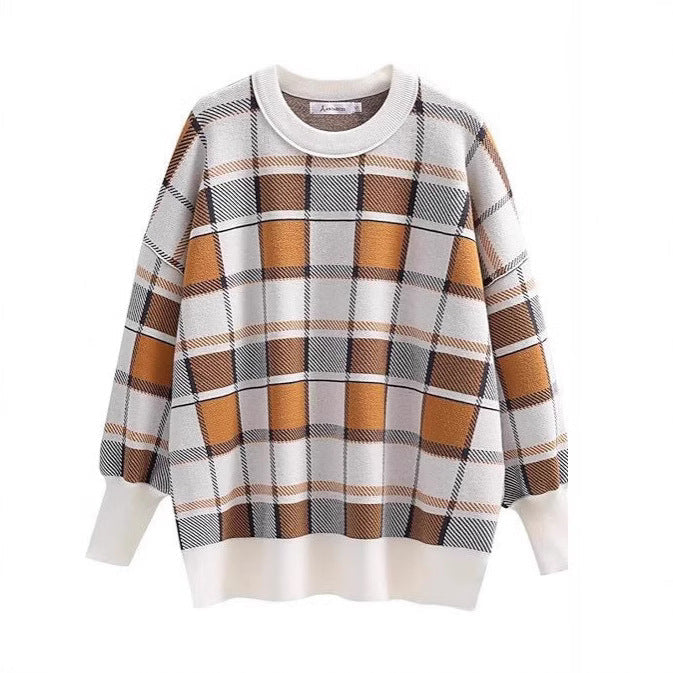 Damen oversized Pullover mit Karomuster und lässigem Schnitt R&B