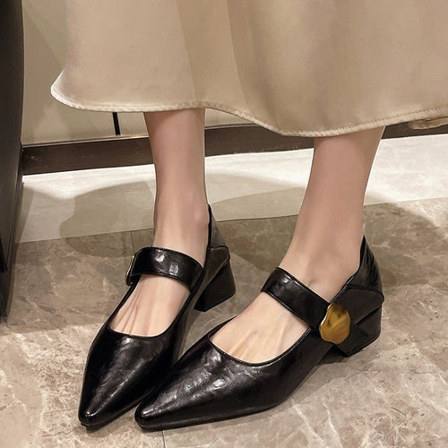 Damen elegante Mary Jane Pumps mit goldener Schnalle R&B