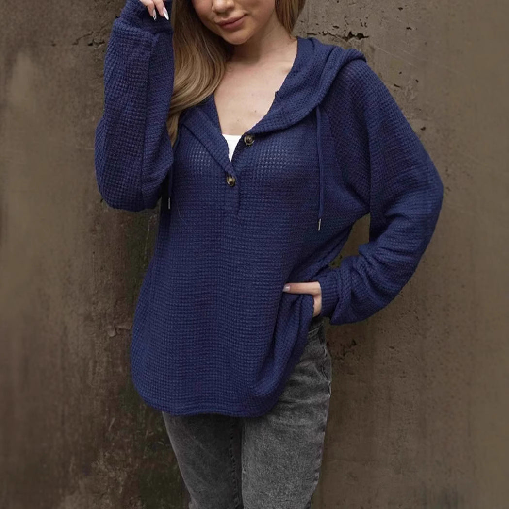 Damen lässiger Kapuzenpullover mit Knopfdetails R&B