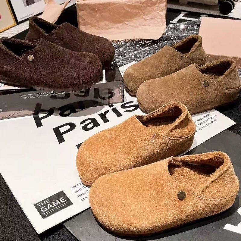 Damen weiche Hausschuhe aus Veloursleder mit warmem Innenfutter